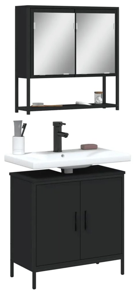 vidaXL 2 pcs conjunto móveis casa de banho derivados de madeira preto