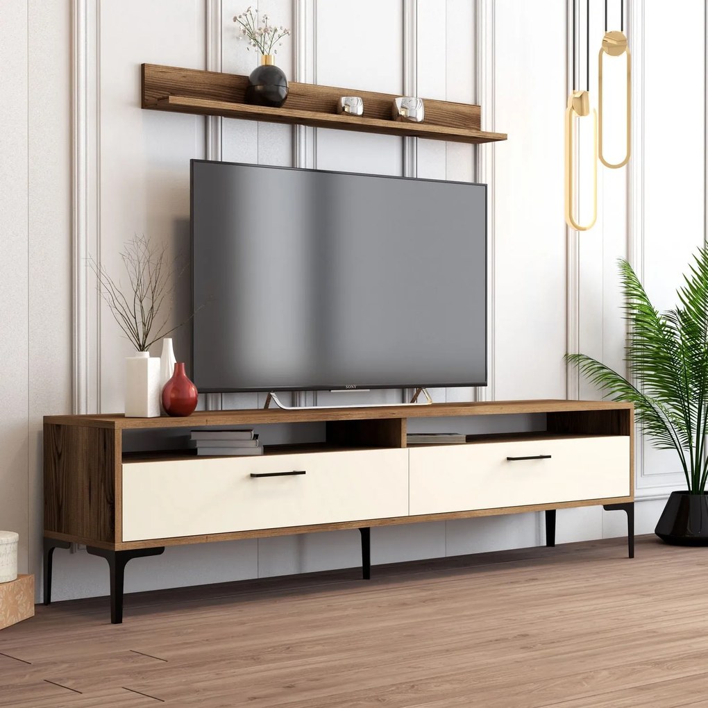 Conjunto de Mobiliário de Sala Istanbul – Nogueira e Creme – Medidas V