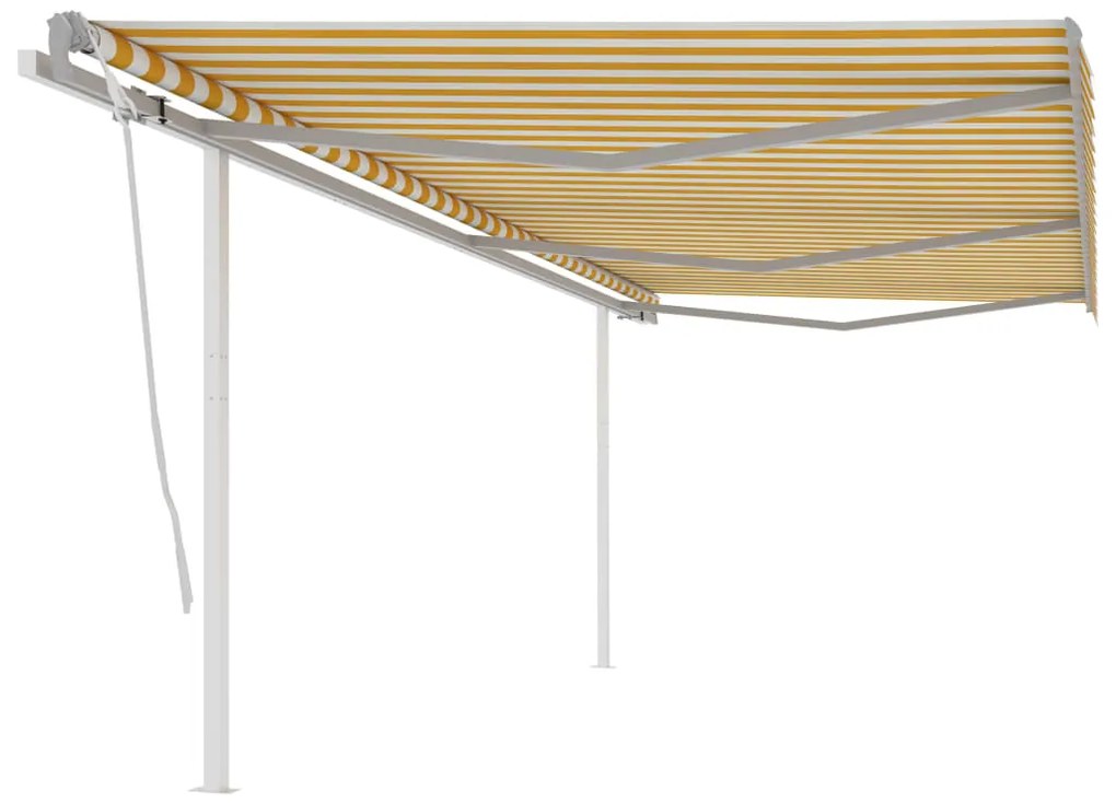 Toldo retrátil manual com postes 6x3,5 m amarelo e branco