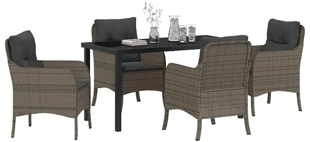 Conjunto de Jantar de Jardim 5 Peças com Almofadas Cinza Rattan Poliés