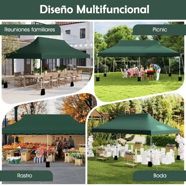 Tenda Pop Up Festas, Feiras, Jardim dobrável de 3 x 6 m com bolsa de transportee 6 sacos areia, portátil para festas com altura ajustável verde