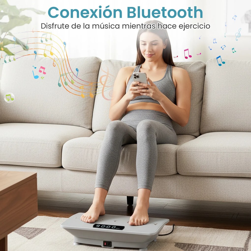 Plataforma vibratória com sensor de gravidade, 10 intensidades ajustáveis, comando à distância Bluetooth, máquina de treino para uso doméstico, cinzen