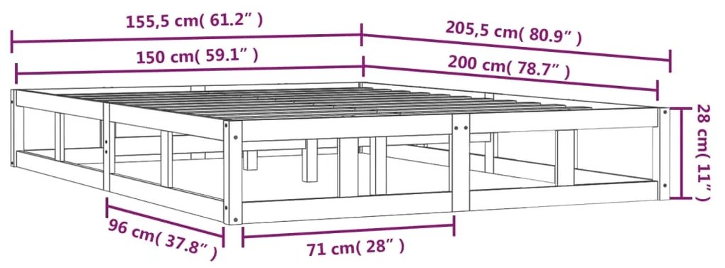 Estrutura de cama king 150x200 cm madeira maciça branco