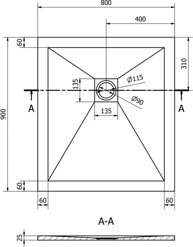 Mexen Stone+ base de duche retangular em compósito 90 x 80 cm, branco - 44108090