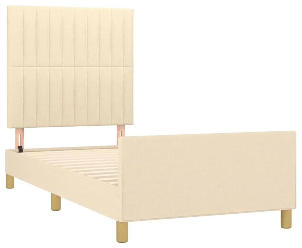 Estrutura de cama c/ cabeceira tecido cor creme 90x190 cm