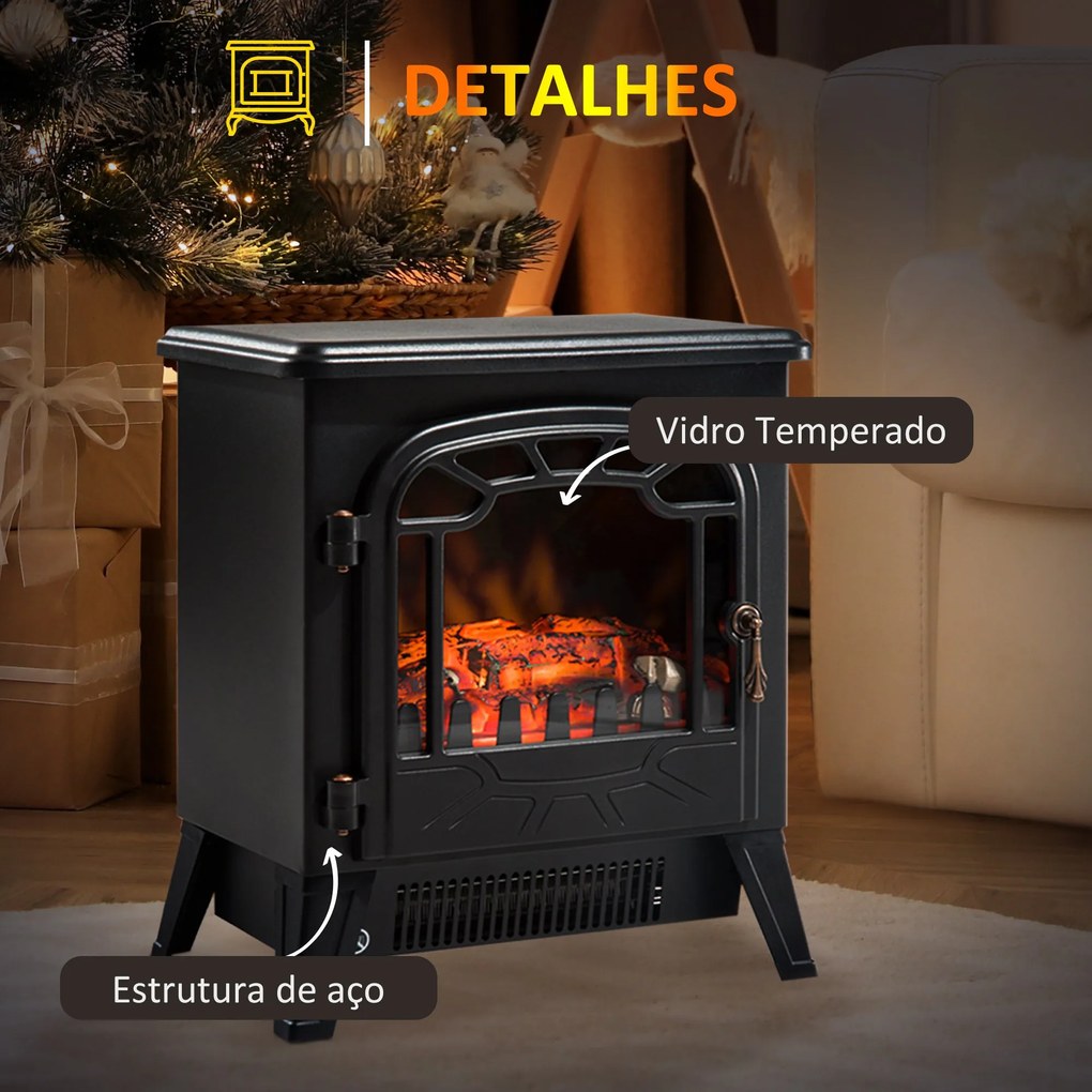 Lareira Elétrica com Termostato Efeito de Chama Realista Potência 900W