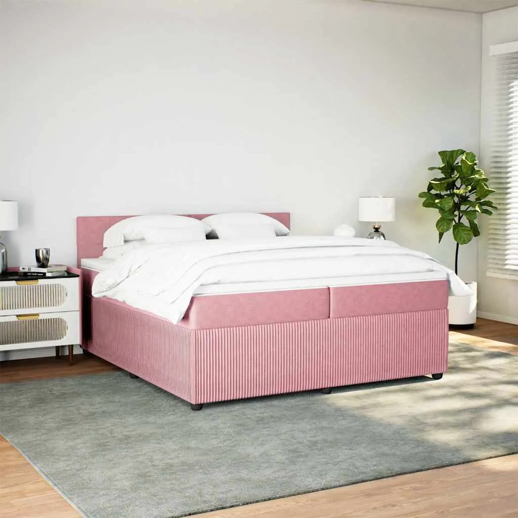 Cama com molas/colchão 200x200 cm veludo rosa