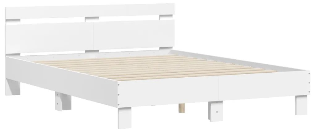 Estrutura de cama com cabeceira e luzes LED 140x200 cm branco