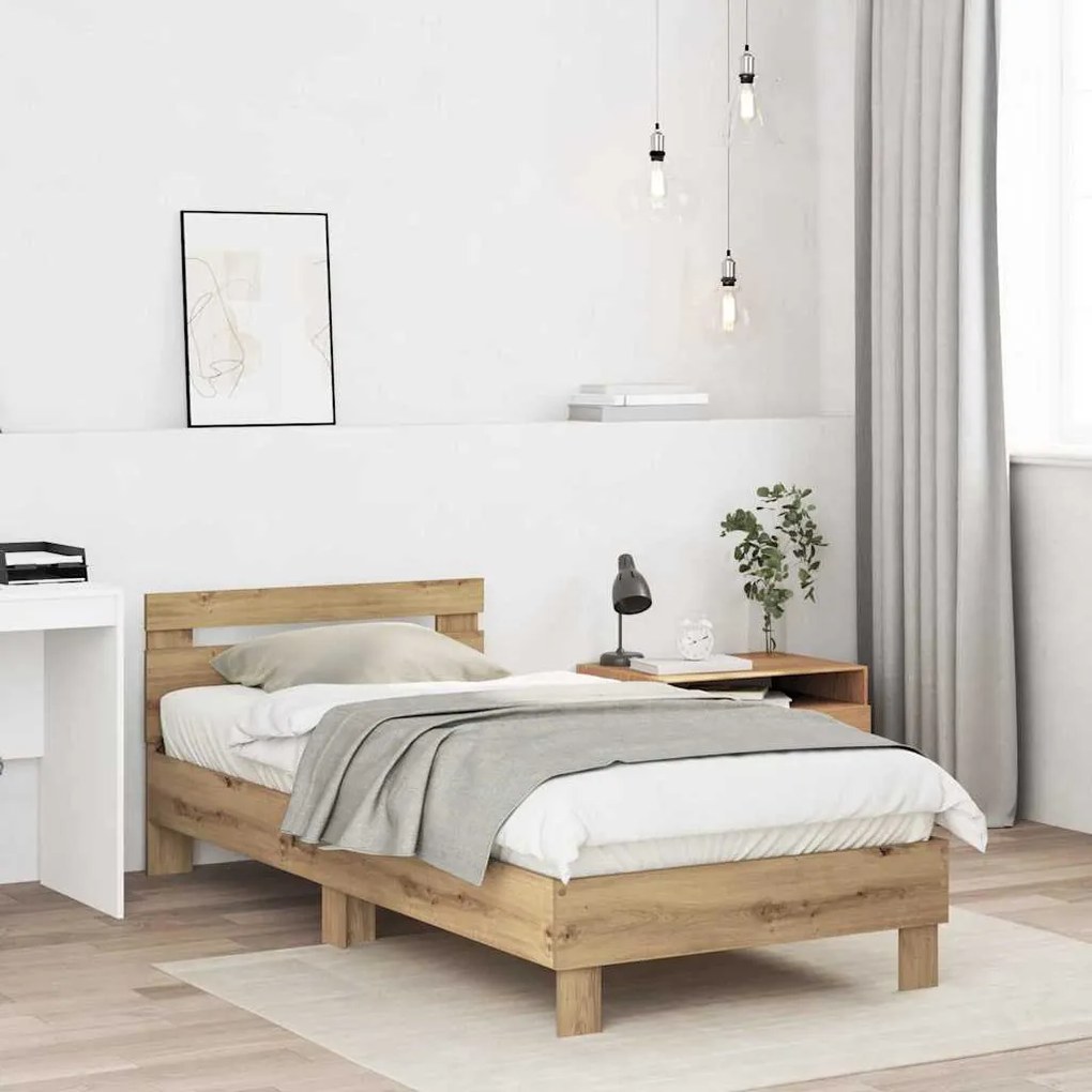 Cama Artisan em Carvalho 90x200 cm, feita de madeira engenheirada.