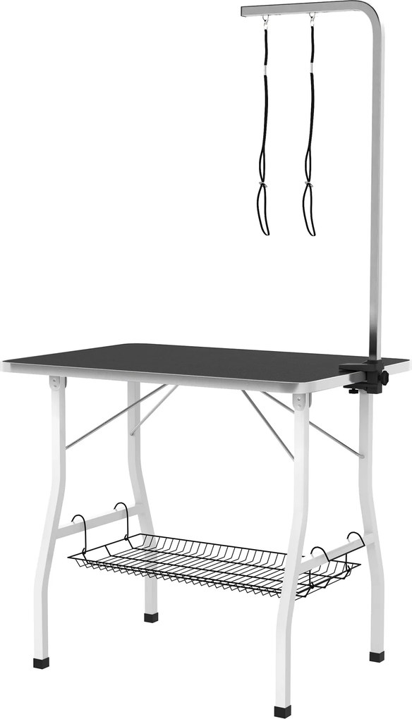 PawHut Mesa de tosa para cães dobrável tampo antiderrapante em borracha com 2 trelas 90 x 60 x 76 cm preto | Aosom Portugal