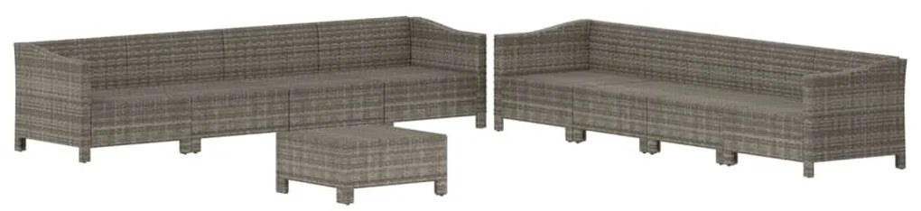 9 pcs conjunto lounge de jardim c/ almofadões vime PE cinzento