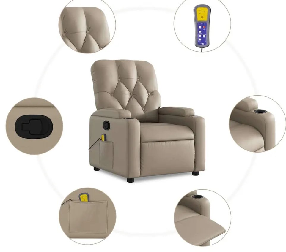 Poltrona de massagens reclinável couro artificial cappuccino