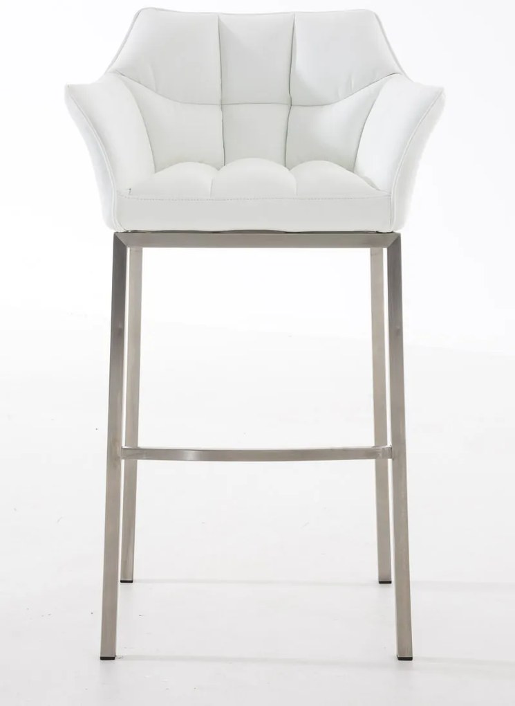 Banco de bar Damaso em couro sintético e com estrutura prateada 64 x 110 x 48 cm Branco