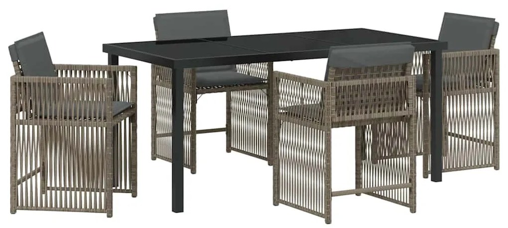 Conjunto de Jantar de Jardim de 5 Peças com Almofadas Cinza em Rattan
