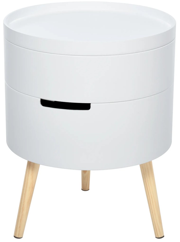 Mesa Auxiliar Moderna com 3 Níveis Mesa de Centro Desmontável com Tampa 2 Espaços de Arrumação Ø38x48,3 cm Branco e Madeira