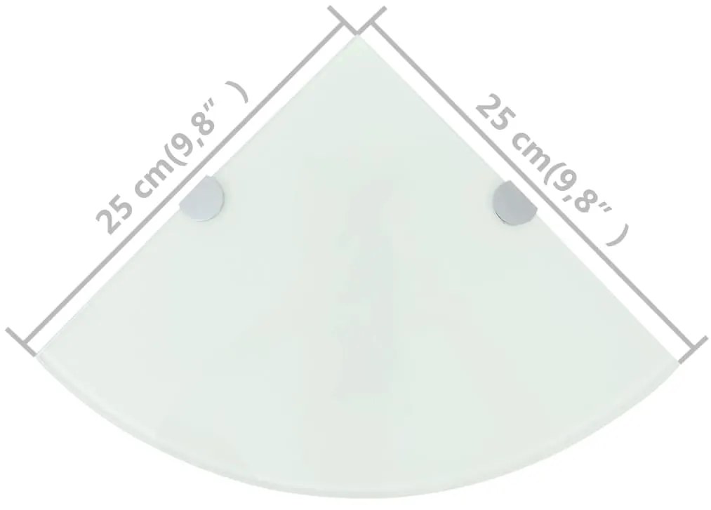 Prateleiras canto 2 pcs suportes cromados 25x25cm vidro branco