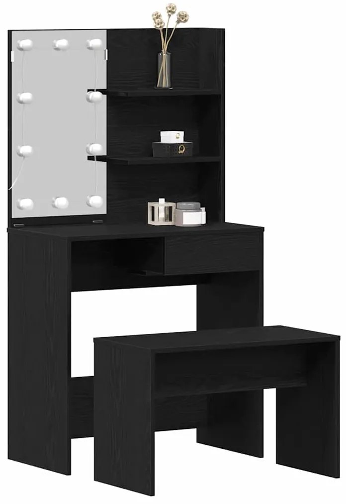 Conjunto de Mesa de Maquilhagem vidaXL com LED em Carvalho Preto de Ma