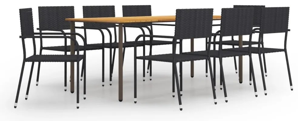 9 pcs conjunto de jantar para jardim vime PE preto