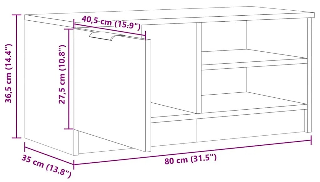 Móvel TV 80x35x36,5 cm derivados de madeira carvalho artisiano