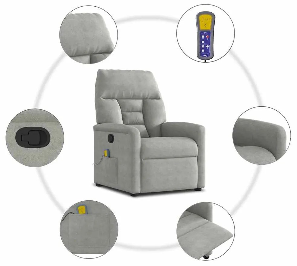 Poltrona de massagens reclinável tecido microfibra cinza-claro