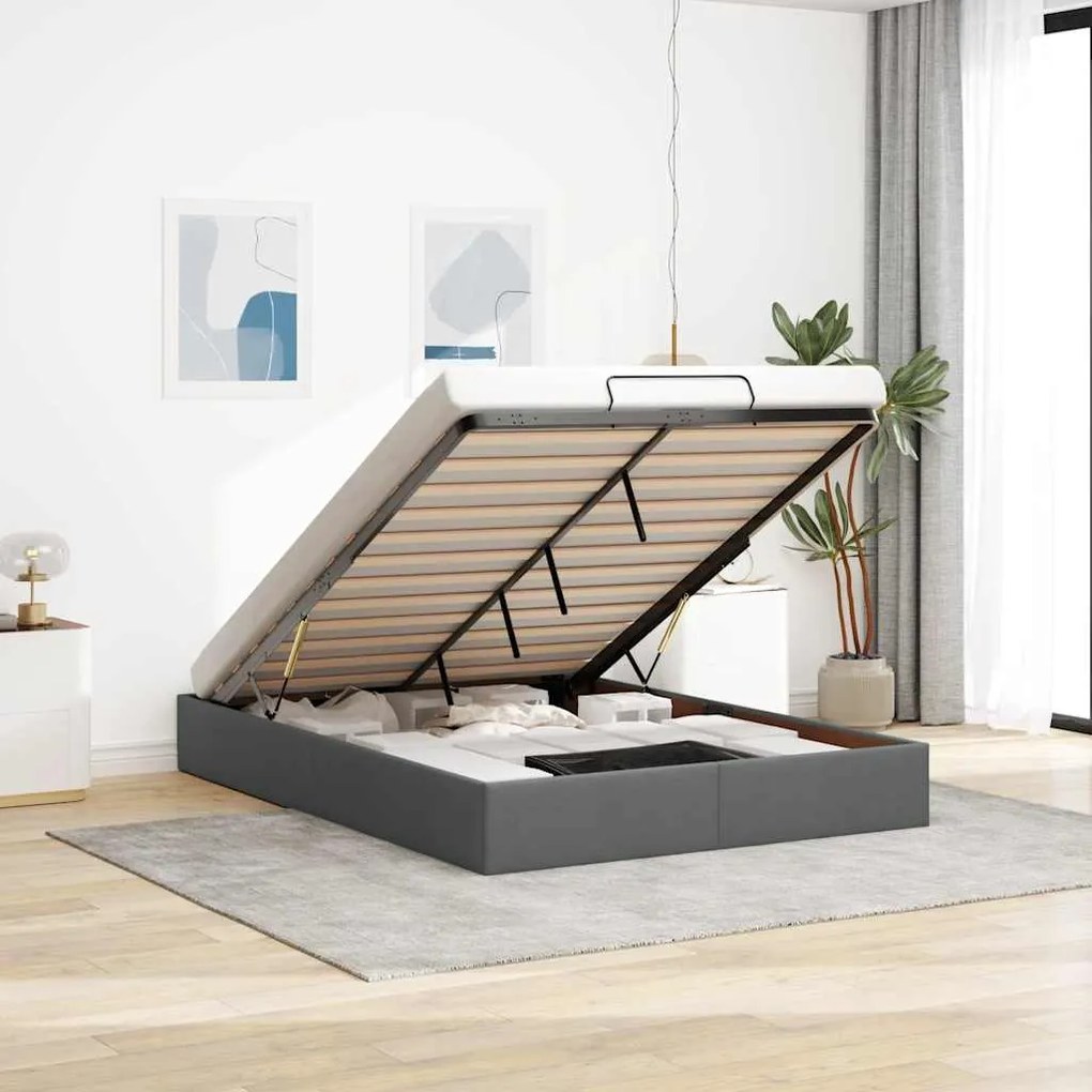 vidaXL Estrutura de cama otomana sem colchão 140x200cm cinzento-escuro