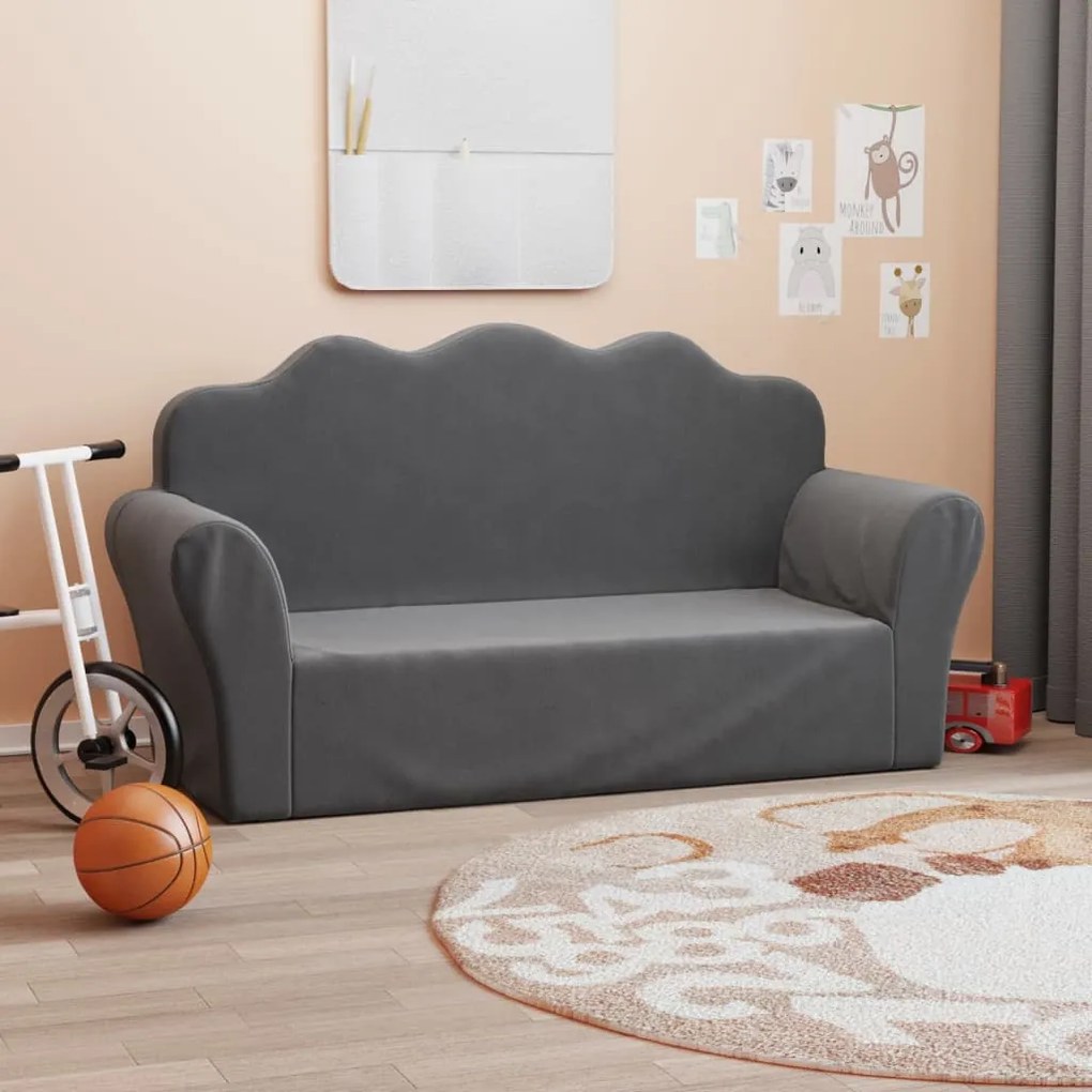 341865 vidaXL Sofá infantil de 2 lugares pelúcia antracite