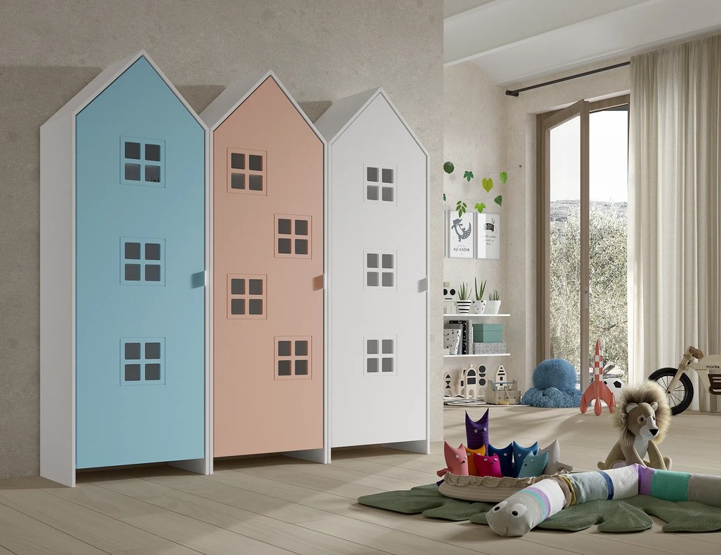 Conjunto 3 armarios Guarda Roupa infantil coleção CASAMI Azul, Rosa e Branco
