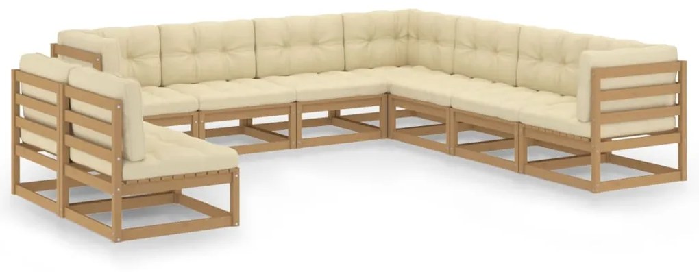 vidaXL 9pcs conj. lounge jardim e almofadões pinho maciço castanho mel