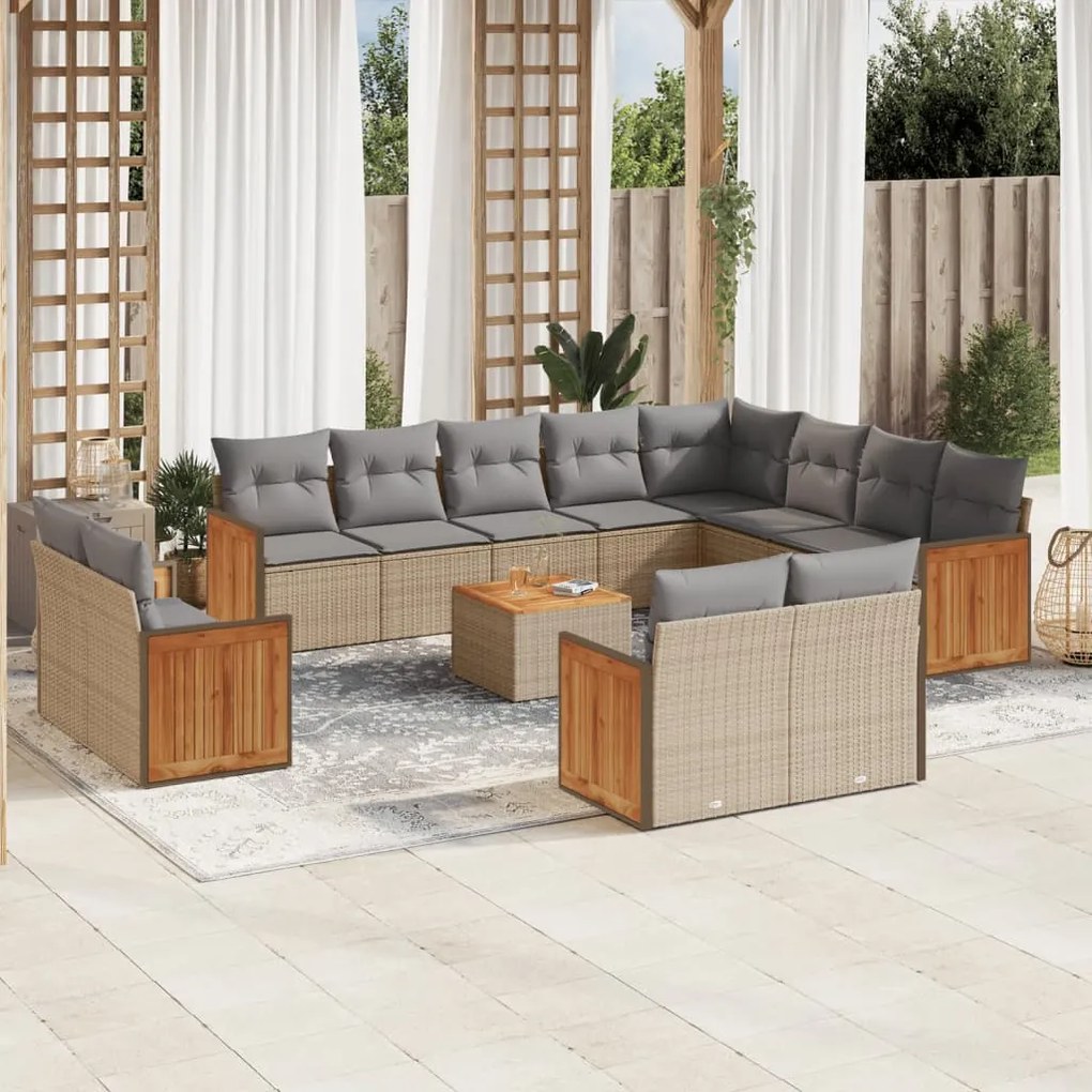 13 pcs conjunto de sofás p/ jardim com almofadões vime PE bege