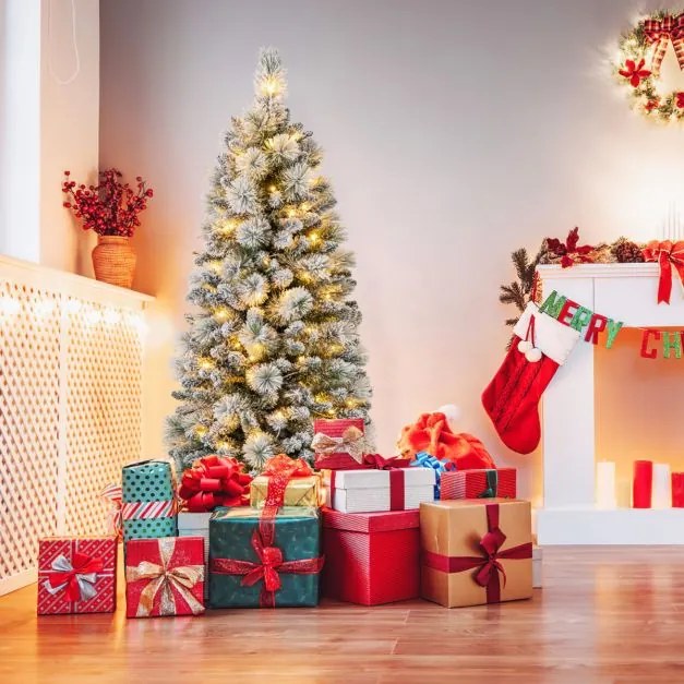 Árvore de Natal decorativa artificial de 150 cm com agulhas de pinheiro 378 pontas de ramos 130 luzes LED brancas quentes Secção dobrável Verde