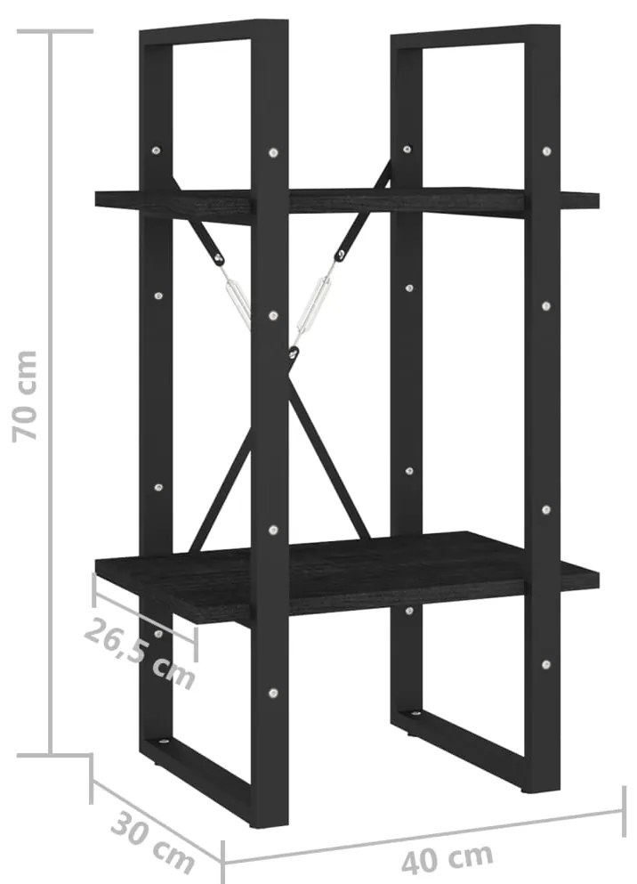Estante com 2 prateleiras 40x30x70 cm pinho maciço preto