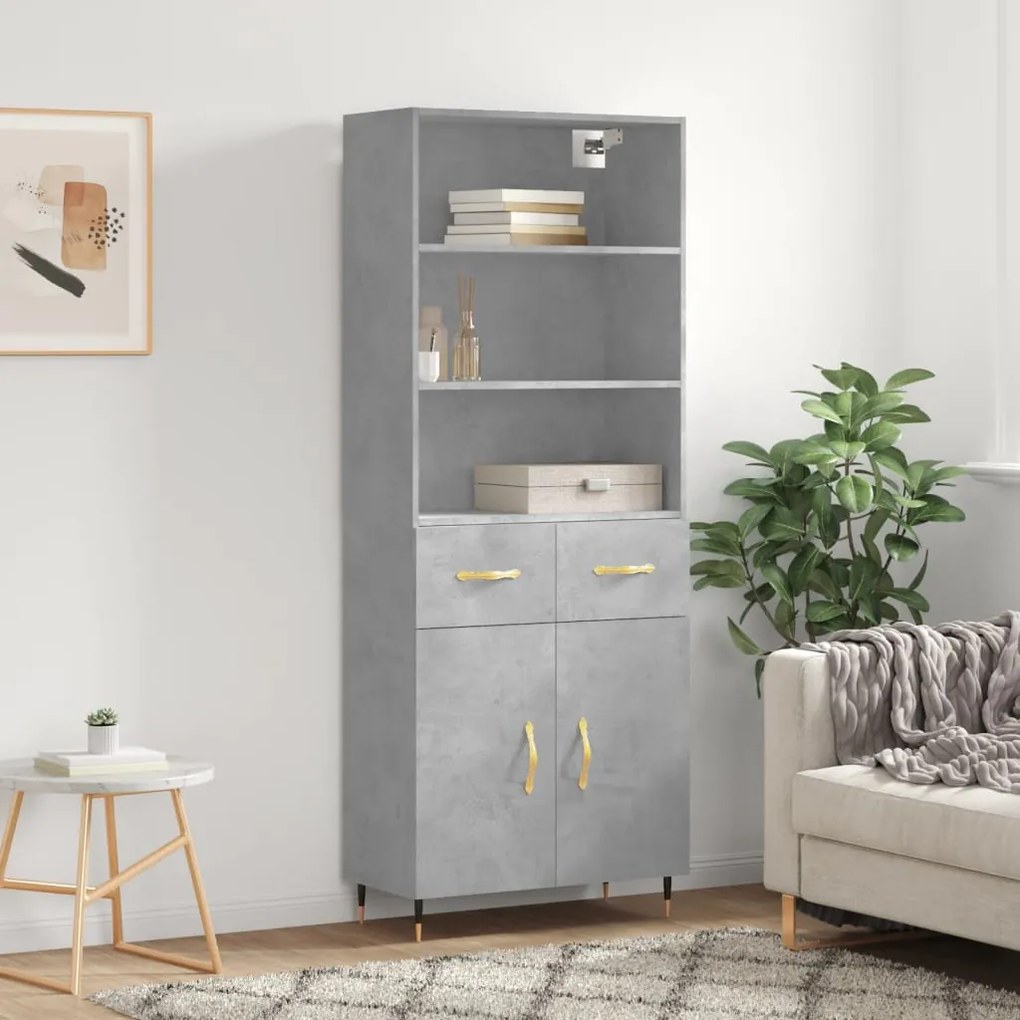vidaXL Armário alto 69,5x34x180 cm derivados de madeira cinza cimento