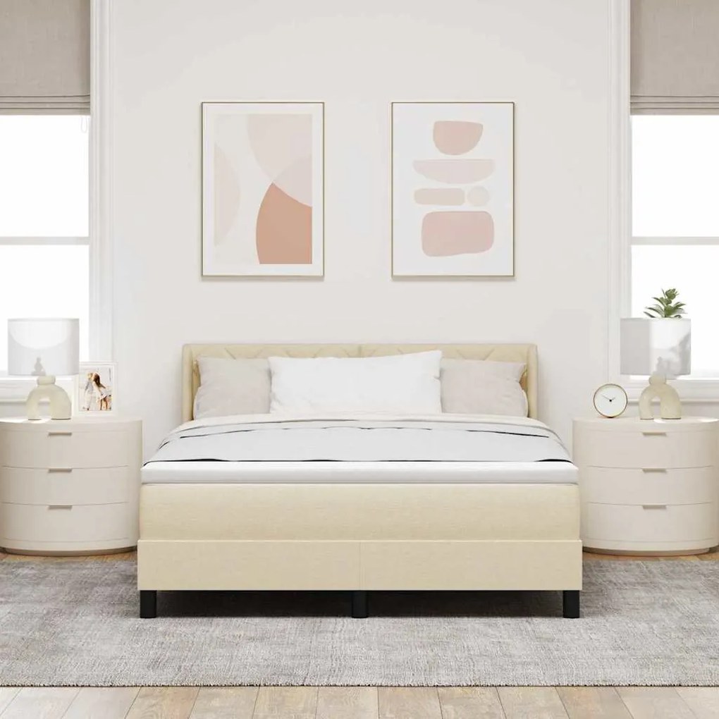Cama Box com Colchão em Creme, 160 x 200 cm - Tecido.