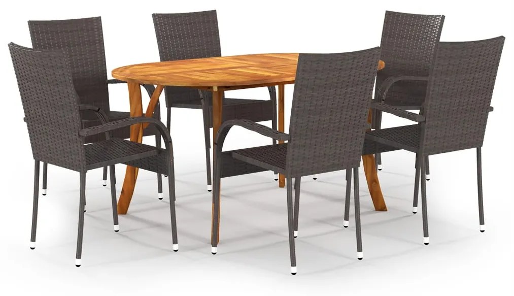 vidaXL 7 pcs conjunto de jantar para jardim castanho