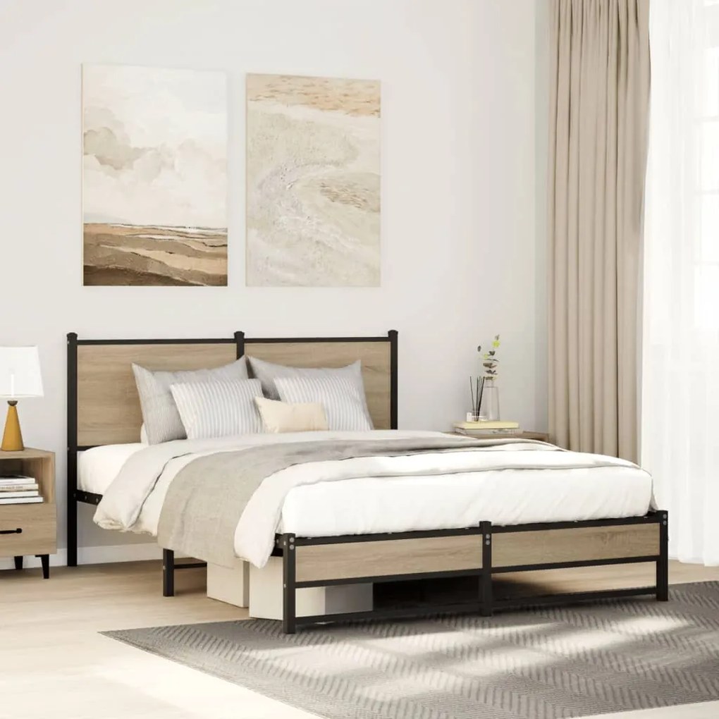 vidaXL Estrutura de cama sem colchão 140x200 cm metal carvalho sonoma