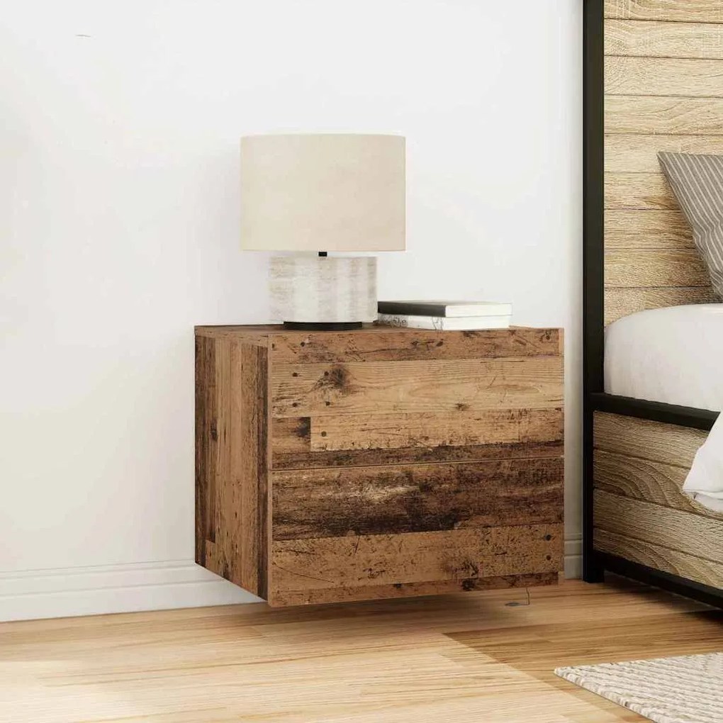 vidaXL Armário de Cama Montado na Parede com gaveta Madeira antiga