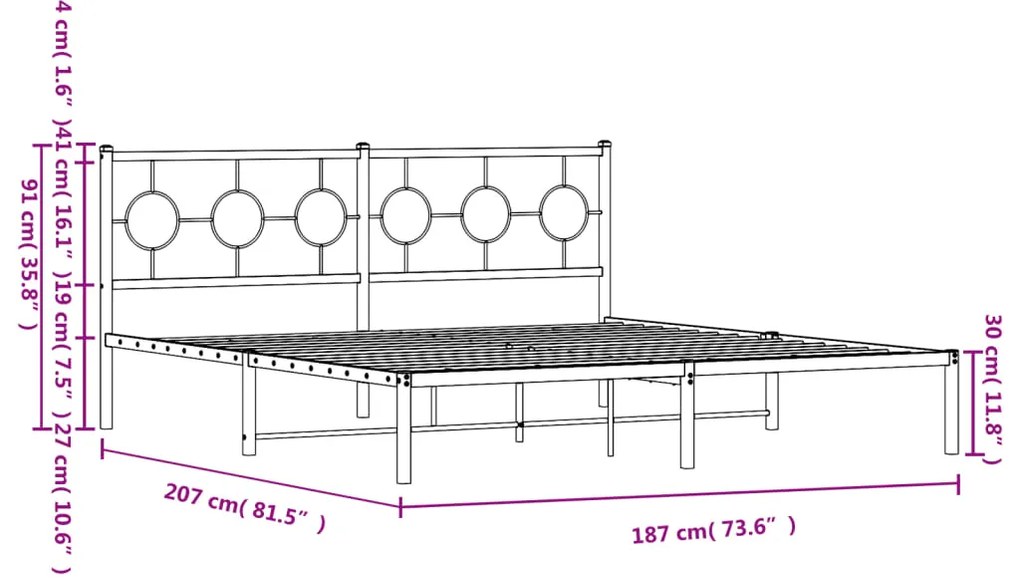 Estrutura de cama com cabeceira 180x200 cm metal branco