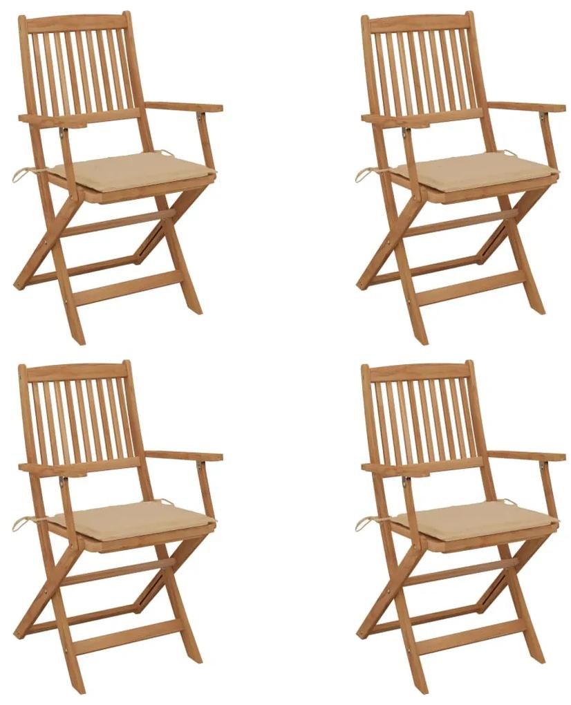 Cadeiras de jardim dobráveis c/ almofadões 4 pcs acácia maciça