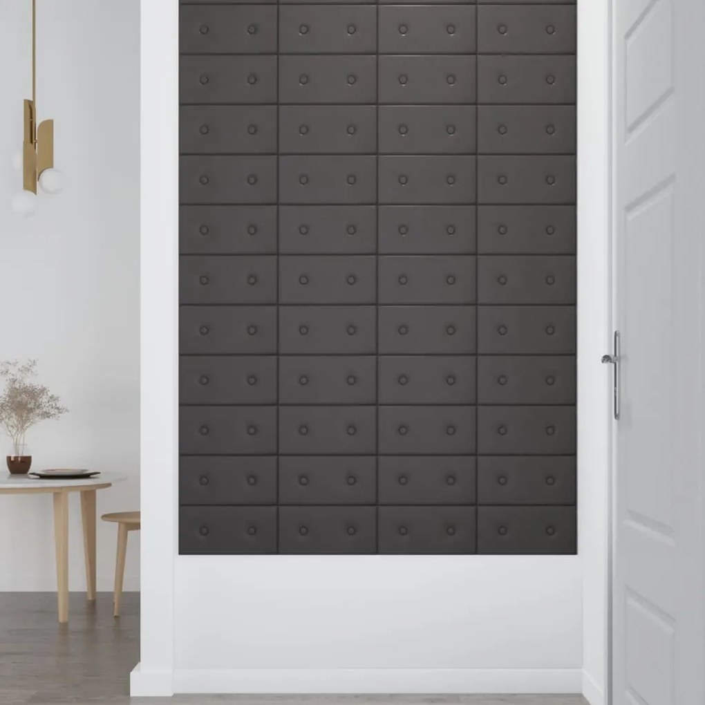 Painel de parede 12 pcs 30x15 cm couro artificial 0,54 m² cinza