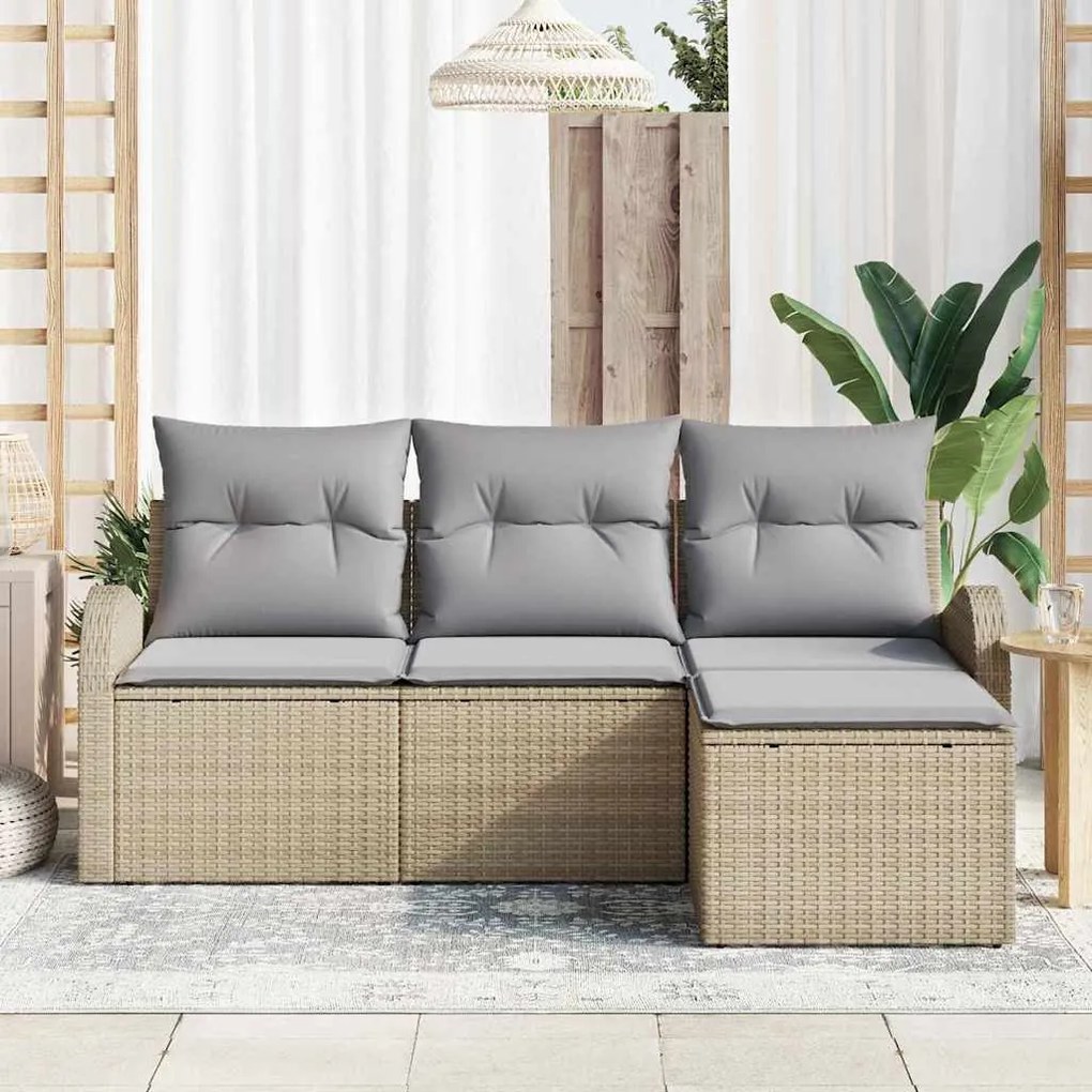 Conjunto de Sofá de Jardim vidaXL 4 Peças com Almofadas Bege Rattan Po