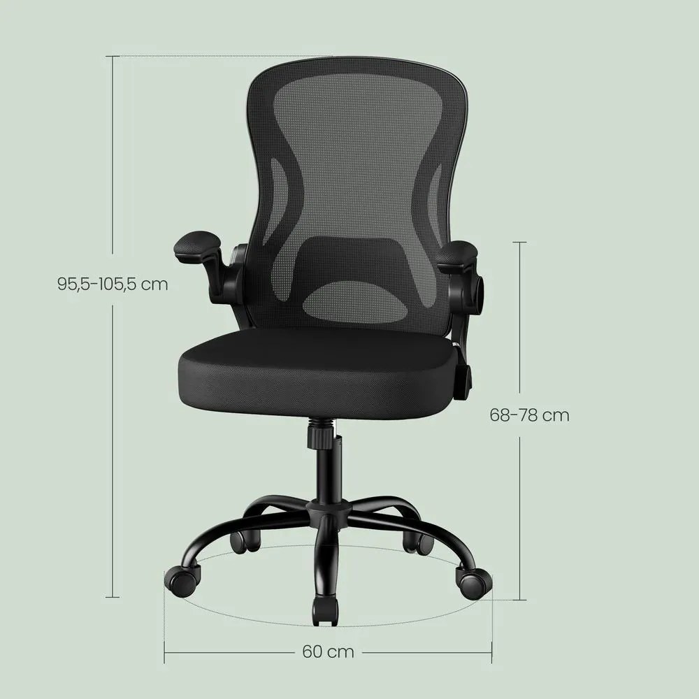 Cadeira de escritório ergonómica de malha, cadeira de secretária 60 x 60 x (95,5-105,5) cm com função de balanço preta