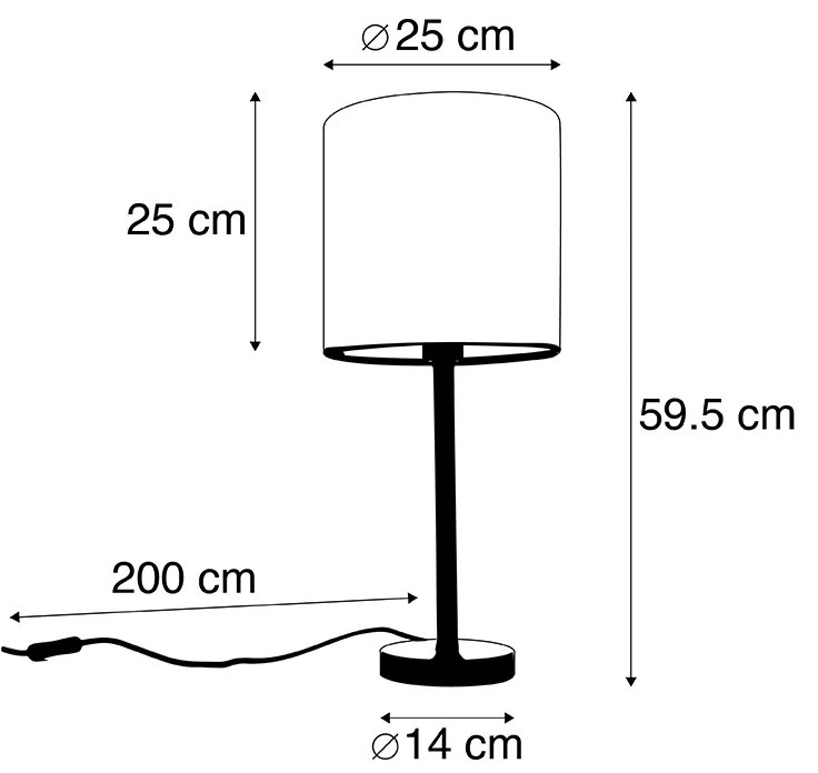 Candeeiro de mesa moderno preto com máscara preta 25 cm - Simplo Moderno