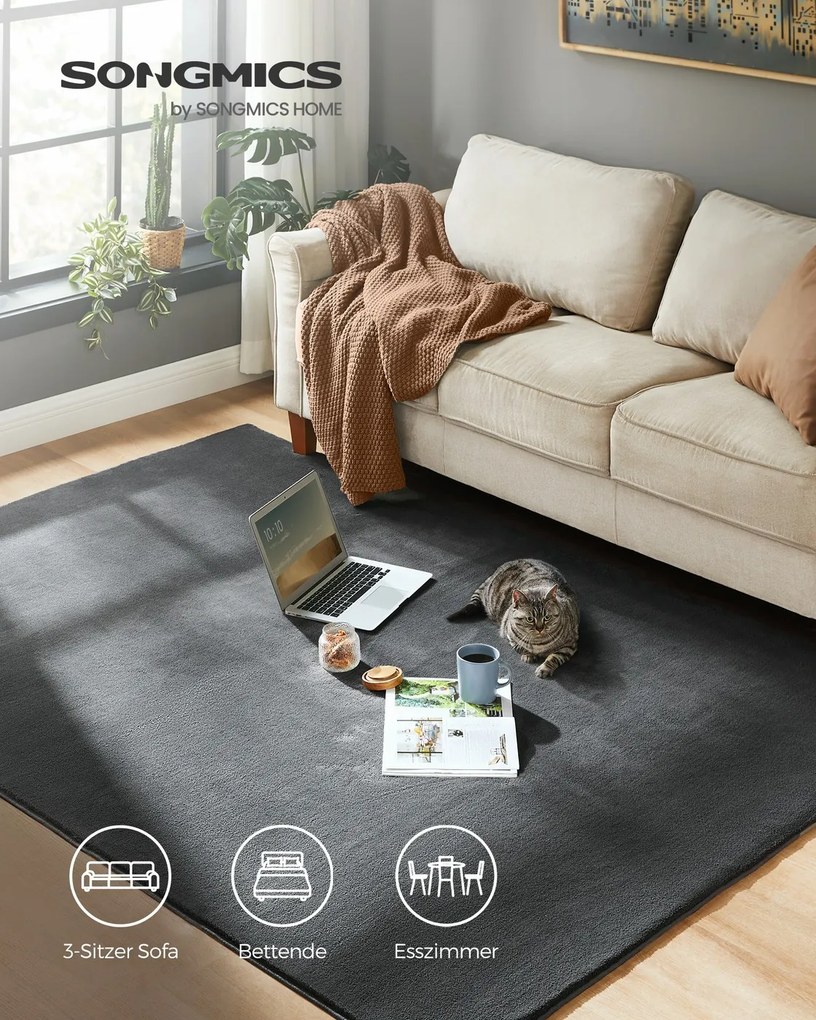 Tapete para sala de estar antiderrapante 160 x 230 cm cinza antracite
