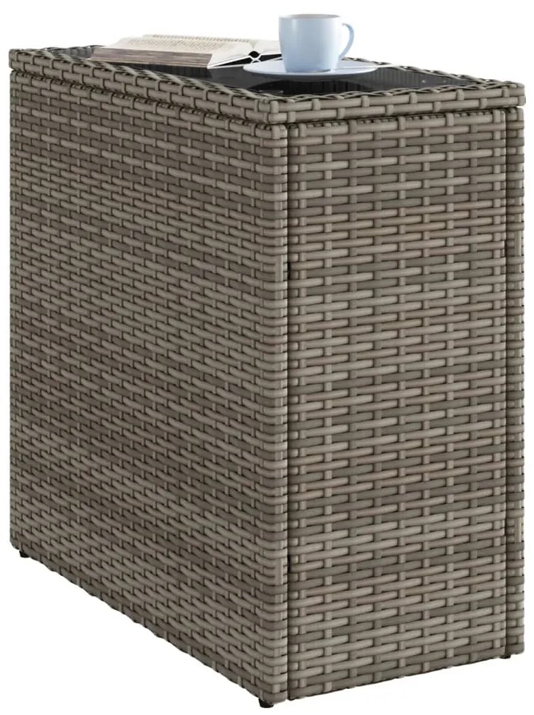 Mesa de apoio jardim c/ tampo vidro 58x27,5x55 cm vime PE cinza