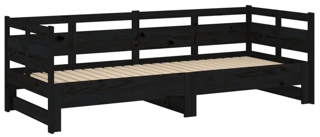 Sofá-cama de puxar pinho maciço preto 2x(80x200) cm