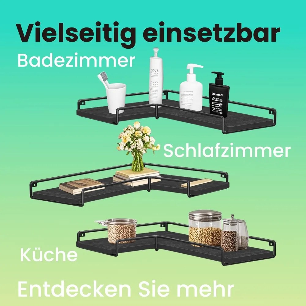 Prateleiras de canto em forma de L, conjunto de 2 preto