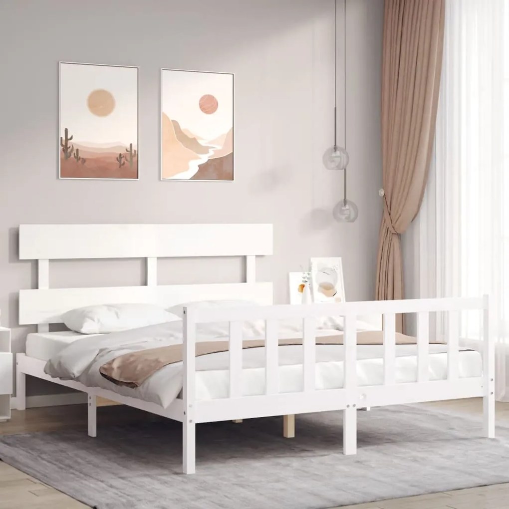 3193277 vidaXL Estrutura de cama King Size com cabeceira madeira maciça branco