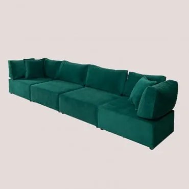 Sofá Modular De 4 Peças Com 2 Poltronas De Esquina Em Veludo Kata Verde Selva - Sklum