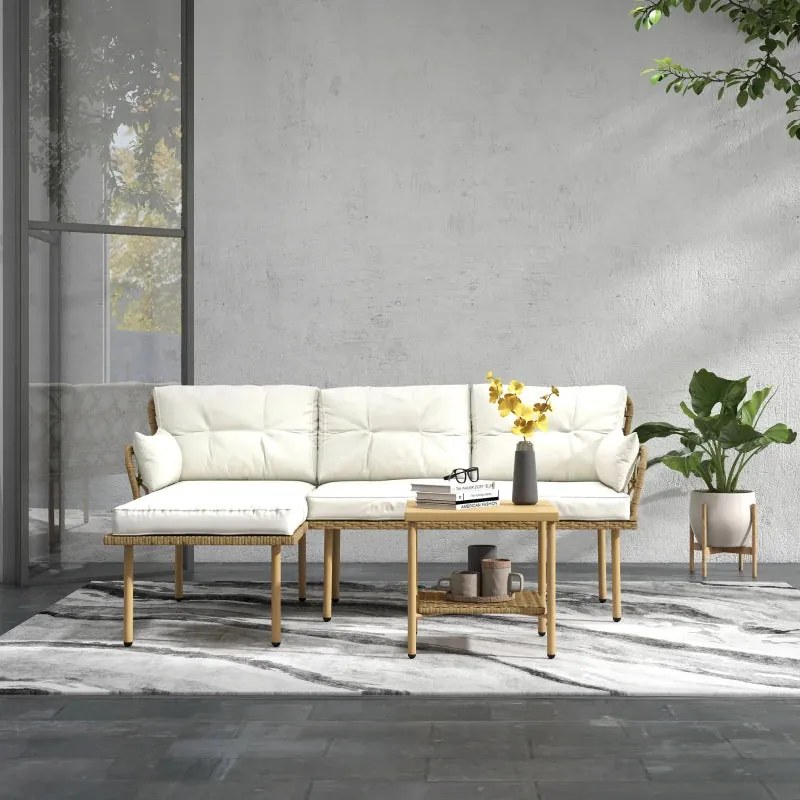 Conjunto Louge de 3 Peças com Sofá de Jardim e Mesa de Centro com Almo
