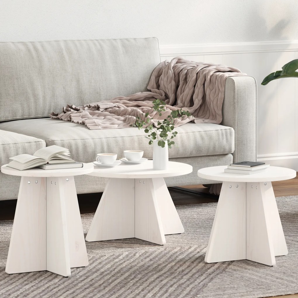 vidaXL Conjunto de Mesas de Café 3 pcs Branco 49 x 49 x 30 cm
